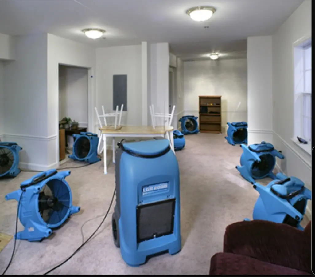 Air movers and dehumidifier setup for Water Extraction & Removal in Avon